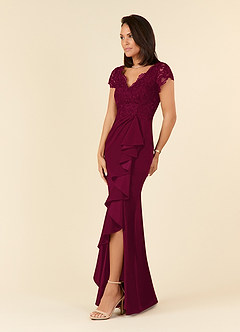 Azazie Carmen Mother of the Bride Dresses Burgundy Sheath Lace Dress image2