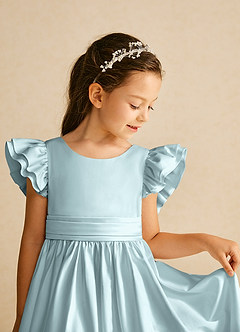 Azazie Piglette Flower Girl Dresses Mist A-Line Bow Matte Satin Dress image3