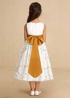 Azazie Pollie Flower Girl Dresses Ivory Butterscotch A-Line Bow Tulle Dress image6