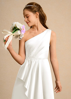 Azazie Taffy Junior Formal vestidos de niña de las flores Vestido de Marfil de Satin Mate de Corte En A con Encaje image6