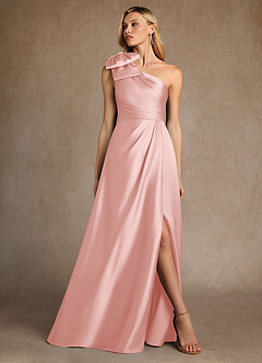Azazie Easton Mother of the Bride Dresses Powder Pink A-Line One Shoulder Stretch Satin Dress image4