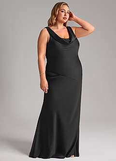 Azazie Rylina Bridesmaid Dresses Black Mermaid Stretch Satin Dress image10