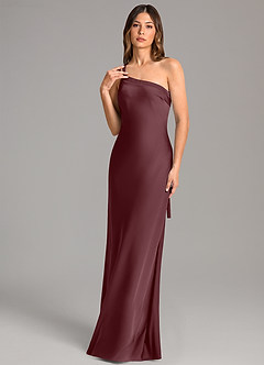 Azazie Monroe Bridesmaid Dresses Sangria Mermaid One Shoulder Stretch Satin Dress image1