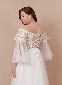 Azazie Stevie Wedding Dresses A-Line Lace Tulle Chapel Train Dress image5