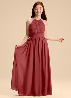 Azazie Malone Junior Rust A-Line Pleated Chiffon Dress image6
