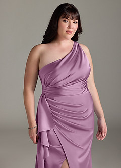Azazie Maive Bridesmaid Dresses Wisteria Sheath Ruched Stretch Satin Dress image11