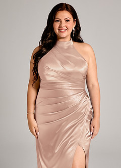 Azazie Jemma Brautjungfernkleider Etui Plissee Metallischer Satin Kleid Englisches Rosa image12