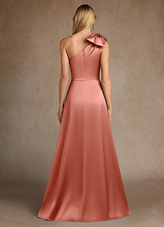 Azazie Easton Mother of the Bride Dresses Salmon Pink A-Line One Shoulder Stretch Satin Dress image3