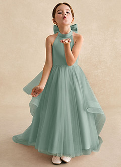 Azazie Bev Flower Girl Dresses Silver Sage A-Line Convertible Tulle Dress image4