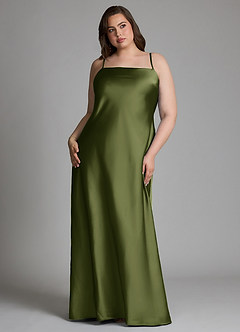 Azazie Jaleesa Robes de demoiselle d'honneur Robe Fourreau en Satin extensible Col haut Olive image14