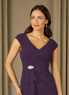 Azazie Nola Mother of the Bride Dresses Plum Sheath V-Neck Pleated Chiffon Dress image4