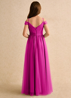 Azazie Yuna Girls Formal Abiti da Ragazza di Fiori Abito A-Line in Tulle Spalle Scoperte Fucsia image2