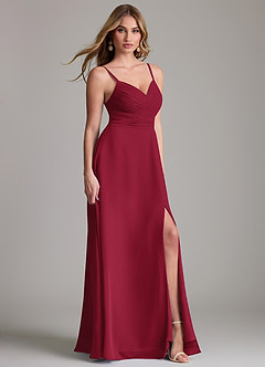 Azazie Terese Bridesmaid Dresses Burgundy A-Line Pleated Chiffon Dress image3