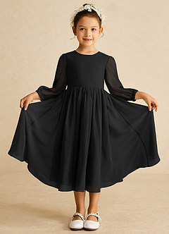 Azazie Lolo Abiti da Ragazza di Fiori Abito A-Line in Chiffon Con Maniche Nero image3