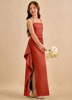 Azazie Cannoli Girls Formal Sukienki dla dziewczynek sypiących kwiaty Linia A Pofałdowany Satyna elastyczna Długość podłogi Sukienka image4
