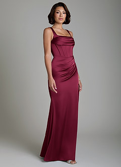 Azazie Amora Bridesmaid Dresses Burgundy Mermaid Corset Stretch Satin Dress image5