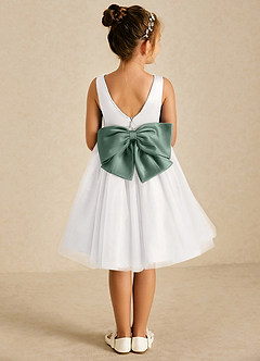 Azazie Seline Flower Girl Dresses Ivory Eucalyptus A-Line Bow Tulle Dress image1