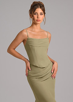 Azazie Sorrel Vestidos de madrinha de casamento Vestido Musgo Verde de Chiffon de sereia com Espartilho image8