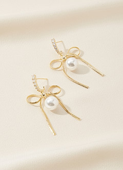 front Bow and Pearl Dangle Earrings