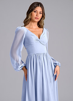 Azazie Zeya Bridesmaid Dresses Ice A-Line Long Sleeve Chiffon Dress image5