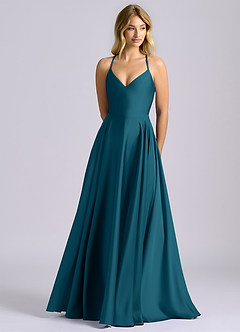 Azazie Truce Bridesmaid Dresses Ink Blue A-Line Stretch Satin Dress image1