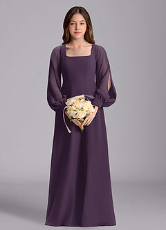 Azazie Bondi Junior Plum A-Line Blouson Chiffon Dress image3