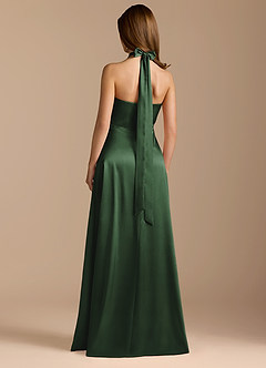 Azazie Tracie Bridesmaid Dresses Eucalyptus A-Line Pleated Metallic Satin Dress image2