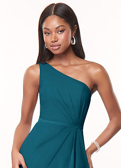Azazie Liza Bridesmaid Dresses Ink Blue Mermaid One Shoulder Chiffon Dress image5