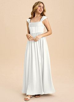 Azazie Hattie Junior White A-Line Pleated Stretch Satin Dress image3