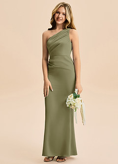 Azazie Akilah Junior Robe Fourreau en Satin extensible Plissée Pistache image5