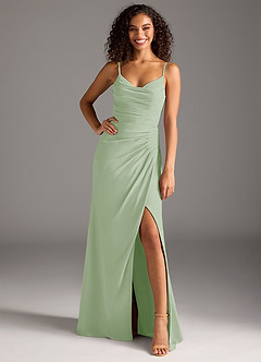 Azazie Deandra Robes de demoiselle d'honneur Robe Sirène en Mousseline de soie Plissée Vert Sauge image1