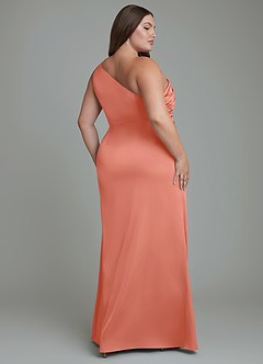 Azazie Akilah Bridesmaid Dresses Salmon Pink Mermaid One Shoulder Stretch Satin Dress image9