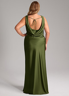 Azazie Rylina Bridesmaid Dresses Olive Mermaid Stretch Satin Dress image2