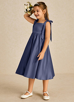 Azazie Chelsie Flower Girl Dresses Stormy A-Line Bow Matte Satin Dress image4
