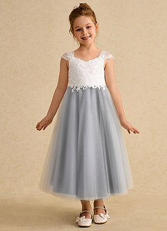 Azazie Momo Flower Girl Dresses Ivory Black A-Line Lace Dress image3