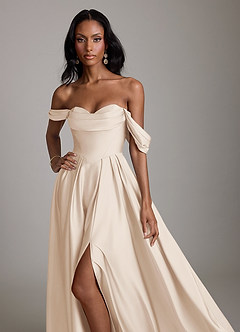 Azazie Loisa Abiti da Damigella Abito A-Line in Raso Elasticizzato a Spalla Scoperta Alabastro Bianco image5