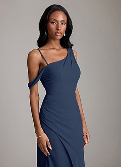 Azazie Madelyn Bridesmaid Dresses Dark Navy Mermaid One Shoulder Chiffon Convertible Dress image3