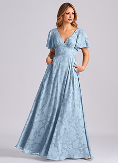 Azazie Kimber 신부 들러리 드레스 A라인 포켓이 있는 플로럴 번아웃 바닥 길이 드레스 image7