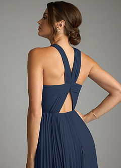 Azazie Afra Abiti da Damigella Abito A-Line in Chiffon Plissettato Marino Scuro image6
