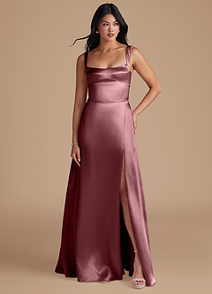 Azazie Hope Bridesmaid Dresses Vintage Mauve A-Line with Pockets Metallic Satin Dress image5