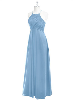 Azazie Ginger Brautjungfernkleider Eine Linie Halter Gefaltet Chiffon Kleid Puderblau image8