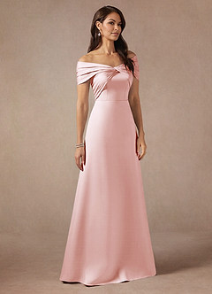 Azazie Amelia Kleider für die Brautmutter A-Linie Schulterfrei Stretch-Satin Kleid Zartrosa image4