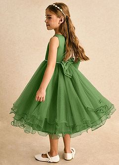 Azazie Lass Robe Demoiselle D'honneur Fillette Robe Trapèze en Tulle Nœud Basilic image3