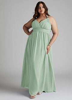 Azazie Ashia Bridesmaid Dresses Agave A-Line Pleated Chiffon Dress image7