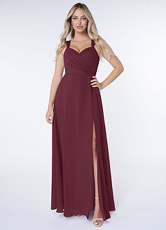 Azazie Nahrin Final Sale Cabernet A-Line V-Neck Pleated Chiffon Dress image1