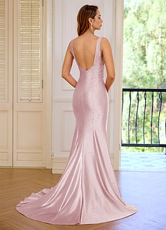 Marina Pink Wrinkle Deep V-neck Mermaid Prom Dress image2