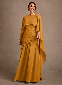 Azazie Flossie Mère de la mariée Robes Robe Trapèze en Mousseline de soie Plissée Caramel écossais image3
