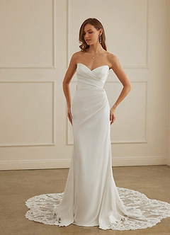 Christian Siriano Bridal for Azazie 2004 Robes de mariée Robe Fourreau en Crêpe Dos Satin Dentelle Diamant Nude image4
