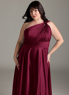 Azazie Charlize Bridesmaid Dresses Burgundy A-Line One Shoulder Stretch Satin Dress image6