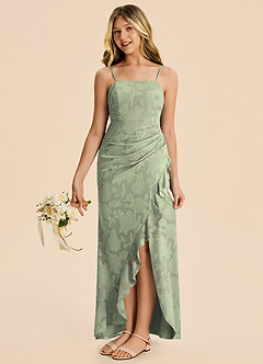 Azazie Buzzy Junior Agave Sheath Pleated Chiffon Dress image4
